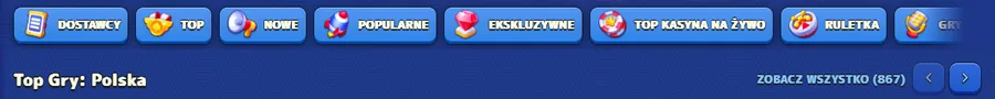 Pistolo Casino – pasek kategorii lobby: Dostawcy, Top, Nowe, Popularne, Ekskluzywne, Ruletka